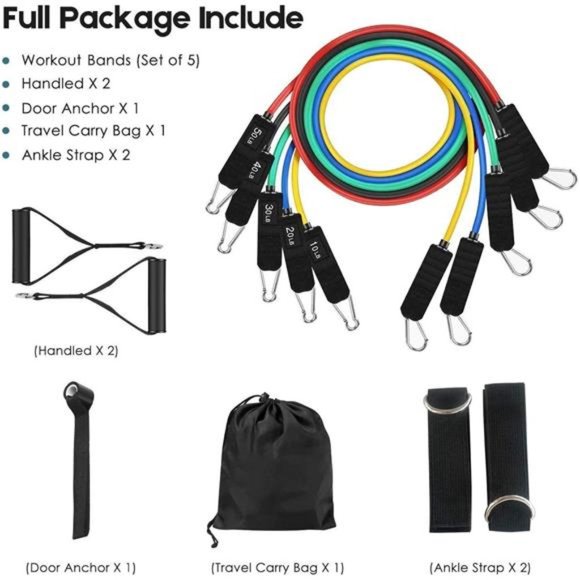 Resistance Bands Set, Exercise Bands with Door Anchor, Handles, Carry Bag - Picture 3 of 6